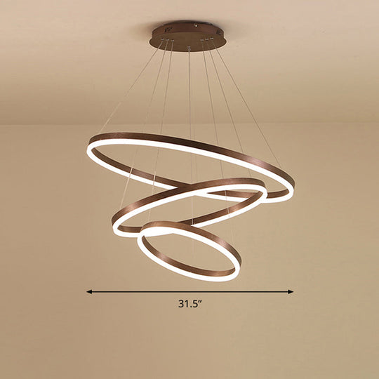 Minimalist Acrylic Loop Chandelier Led Suspension Light - Elegant Coffee Finish / 3 Tiers 31.5’