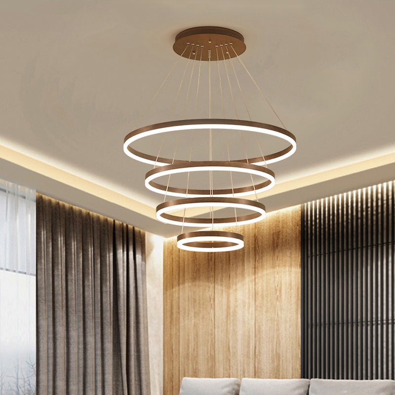 Minimalist Acrylic Loop Chandelier Led Suspension Light - Elegant Coffee Finish