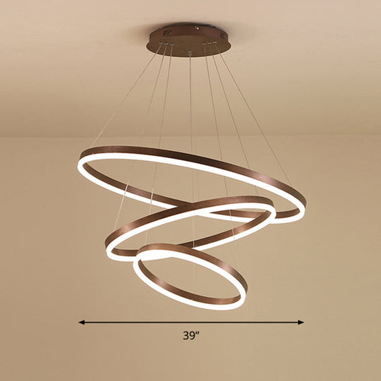 Minimalist Acrylic Loop Chandelier Led Suspension Light - Elegant Coffee Finish / 3 Tiers 39’