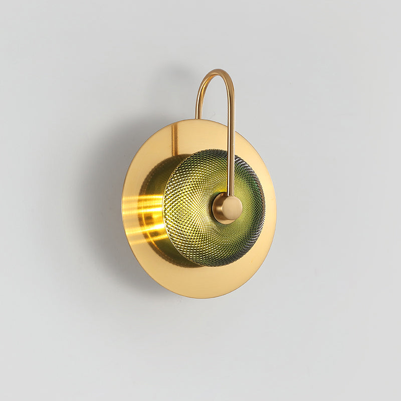 Postmodern Brushed Gold Glass Disc Wall Sconce - Mounted Lamp For Living Room
