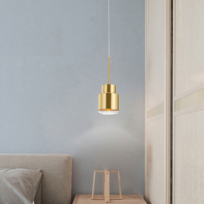 Postmodern Metal 1-Light Gold Pendulum Light With Glass Diffuser - Grenade Shaped Drop Pendant