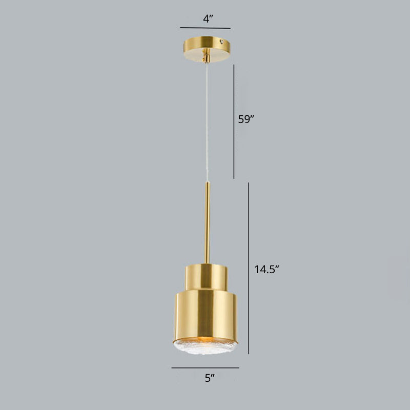 Postmodern Metal 1-Light Gold Pendulum Light With Glass Diffuser - Grenade Shaped Drop Pendant