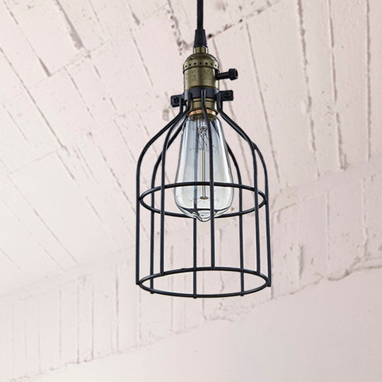 Retro Style Birdcage Pendant Lamp With Black Shade - Perfect For Coffee Shop