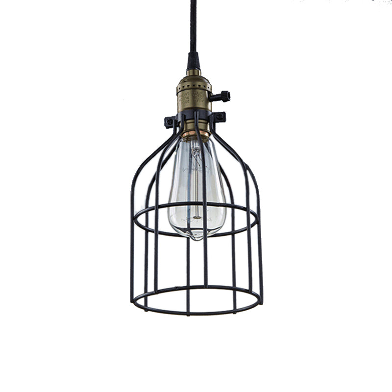 Retro Style Birdcage Pendant Lamp With Black Shade - Perfect For Coffee Shop