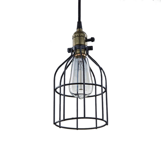 Retro Style Birdcage Pendant Lamp With Black Shade - Perfect For Coffee Shop