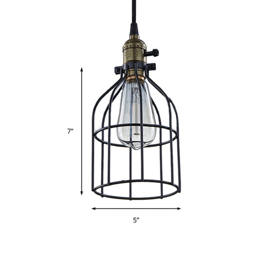 Retro Style Birdcage Pendant Lamp With Black Shade - Perfect For Coffee Shop
