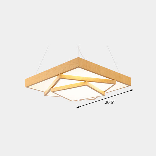 Modern Led Hanging Pendant Light - Tiered Square Design Wood & Metal Finish / 20.5 Natural