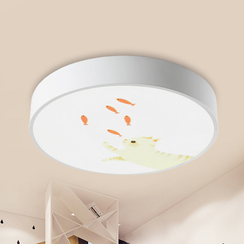 Baby Room Giraffe Led Ceiling Light: Circle Flushmount In White / 12’