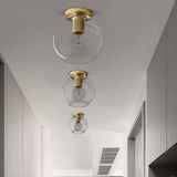 Modern Clear Glass Flush Mount Ceiling Light Fixture For Living Room In 3 Finishes
