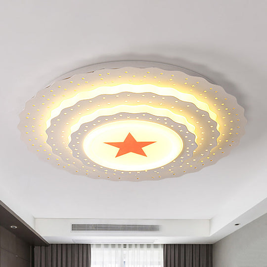 Modern White Metal Ceiling Lamp: Hollow Cake Shape Design With Starry Led Lighting For Bedrooms /