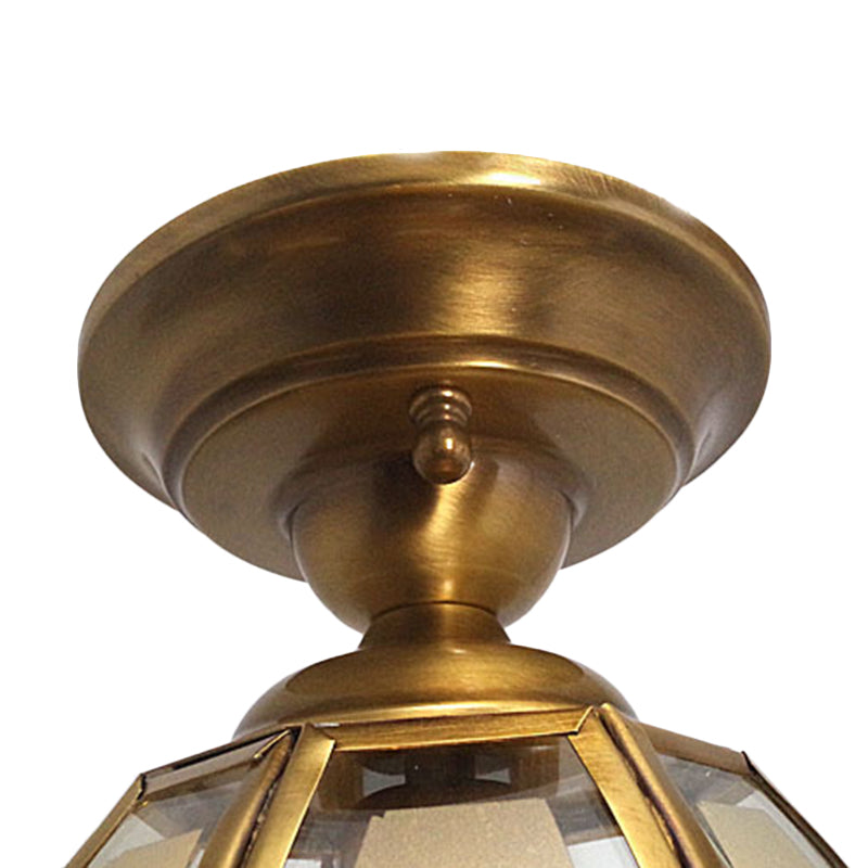 Traditional Brass Frosted Glass Semi Flush Mount Light For Living Room Ceiling