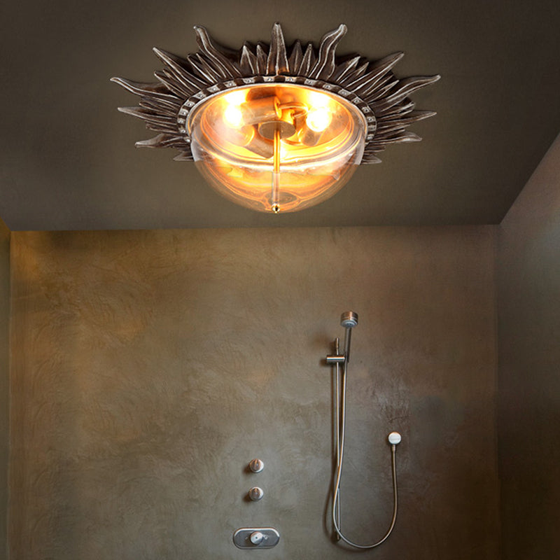 Dome Flush Ceiling Light: Traditional Clear Glass 3 - Bulb Aged Silver Design For Living Room