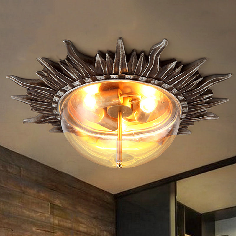 Dome Flush Ceiling Light: Traditional Clear Glass 3 - Bulb Aged Silver Design For Living Room