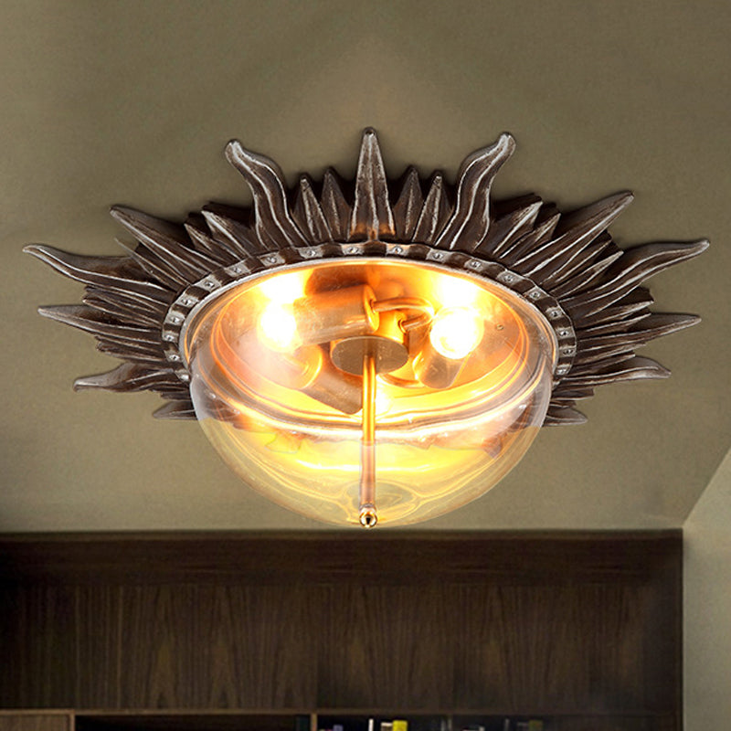 Dome Flush Ceiling Light: Traditional Clear Glass 3 - Bulb Aged Silver Design For Living Room