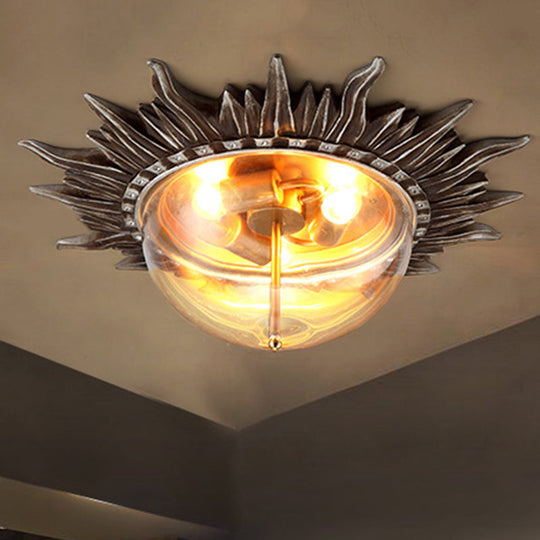 Dome Flush Ceiling Light: Traditional Clear Glass 3 - Bulb Aged Silver Design For Living Room