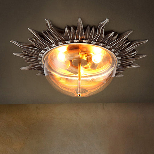 Dome Flush Ceiling Light: Traditional Clear Glass 3 - Bulb Aged Silver Design For Living Room