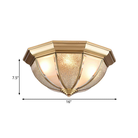 Tradition Glass Ceiling Light Fixture - Brass Hemisphere Flush Mount For Bedroom 16’/19.5’ Wide