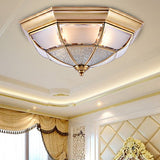 Traditional Water Glass Brass Cone Flush Mount Ceiling Light Fixture - 6/8/10 Bulbs Hallway Décor