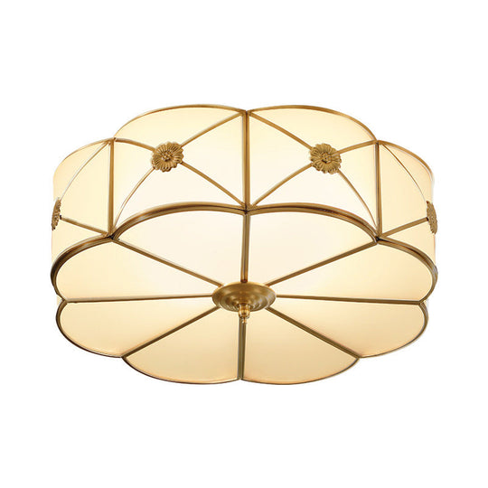 Traditional 1-Tiered White Glass & Gold Flush Mount Chandelier - 3/4/6 Bulbs (14’/18’/23.5’ Width)