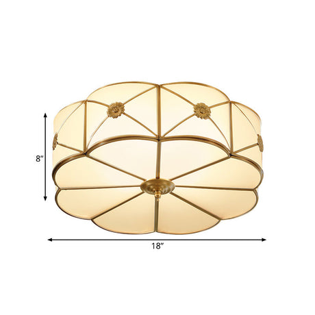 Traditional 1-Tiered White Glass & Gold Flush Mount Chandelier - 3/4/6 Bulbs (14/18/23.5 Width)