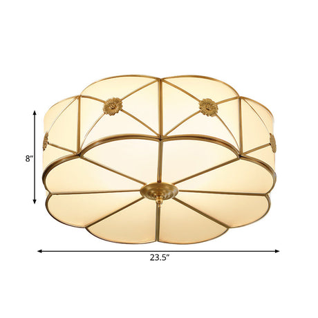 Traditional 1-Tiered White Glass & Gold Flush Mount Chandelier - 3/4/6 Bulbs (14/18/23.5 Width)