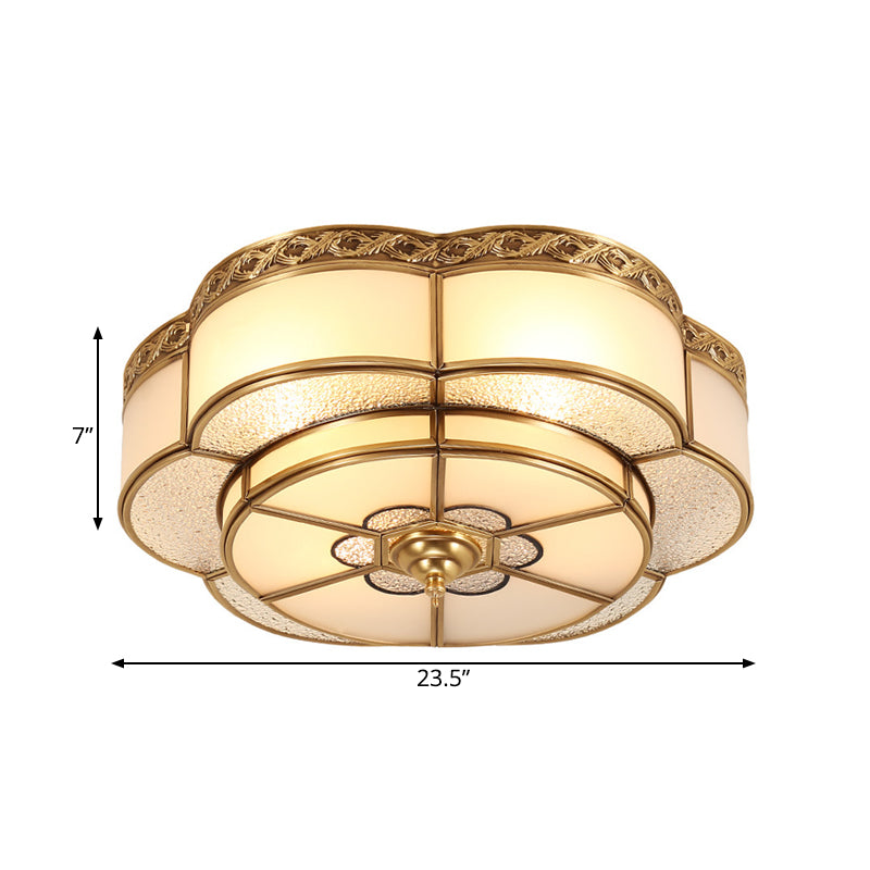 Opal Glass Flush Mount Brass Flower Ceiling Light - Bedroom Fixture 3/4/6 Bulbs 14’/18’/23.5’ Wide