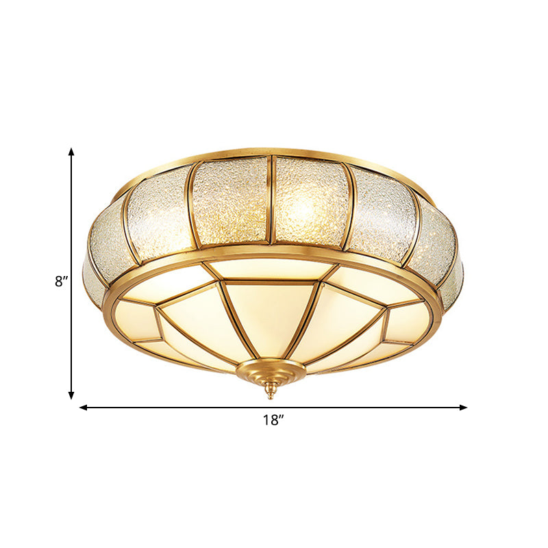 Water Glass Brass Circle Flush Mount Ceiling Light Fixture For Hallway - 3/4/6 Bulbs