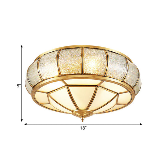 Water Glass Brass Circle Flush Mount Ceiling Light Fixture For Hallway - 3/4/6 Bulbs