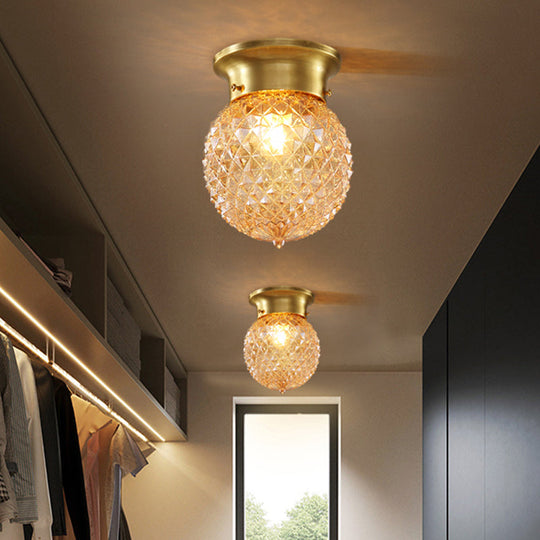 Traditional Prismatic Glass Globe Ceiling Mount Chandelier - Brass Finish 6’/7’ Wide 1 Bulb