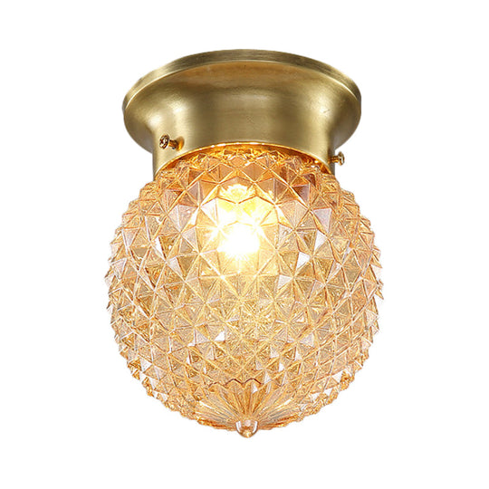 Traditional Prismatic Glass Globe Ceiling Mount Chandelier - Brass Finish 6’/7’ Wide 1 Bulb