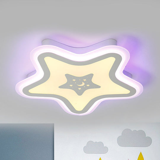 Modern Led Star Ceiling Light For Stairway Or Kindergarten - White Flush Mount With Acrylic Fixture