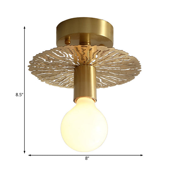 Traditional Brass Flush Mount Lamp With Exposed Bulb - 1 Head Ceiling Mounted Light For Living Room