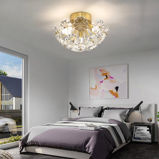 Tradition Clear Glass Brass Flush Mount Ceiling Light Fixture For Bedroom - 3 Bulb 12.5’/19’