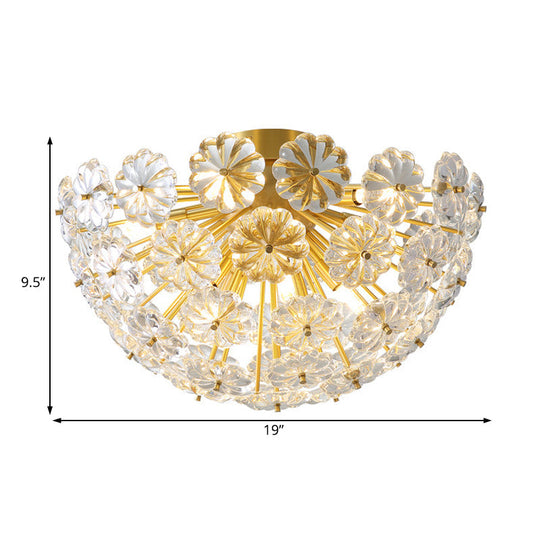 Tradition Clear Glass Brass Flush Mount Ceiling Light Fixture For Bedroom - 3 Bulb 12.5’/19’ Wide