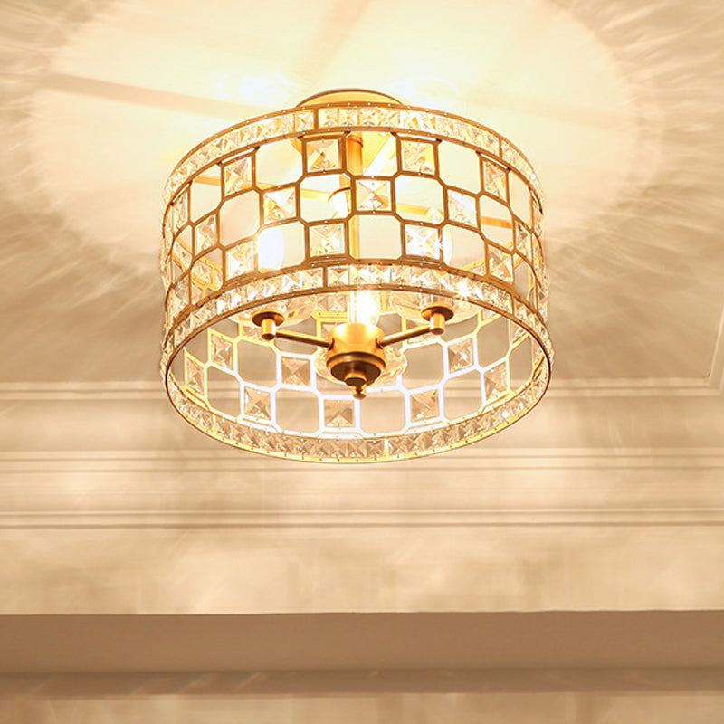 Semi Flush Traditional Clear Glass Ceiling Mounted Light With 3 Bulbs - Silver/Gold Finish Ideal