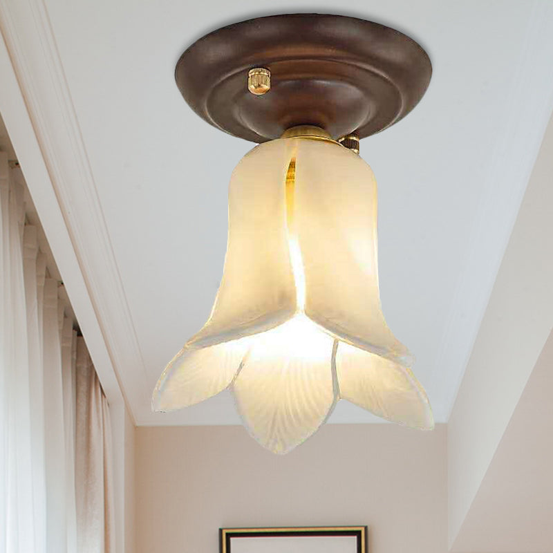 Traditional Glass Flush Ceiling Light Fixture - Flower Shaped White/Yellow/Purple 1 For Living Room