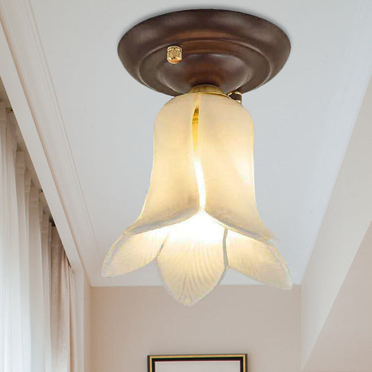 Traditional Glass Flush Ceiling Light Fixture - Flower Shaped White/Yellow/Purple 1 For Living Room