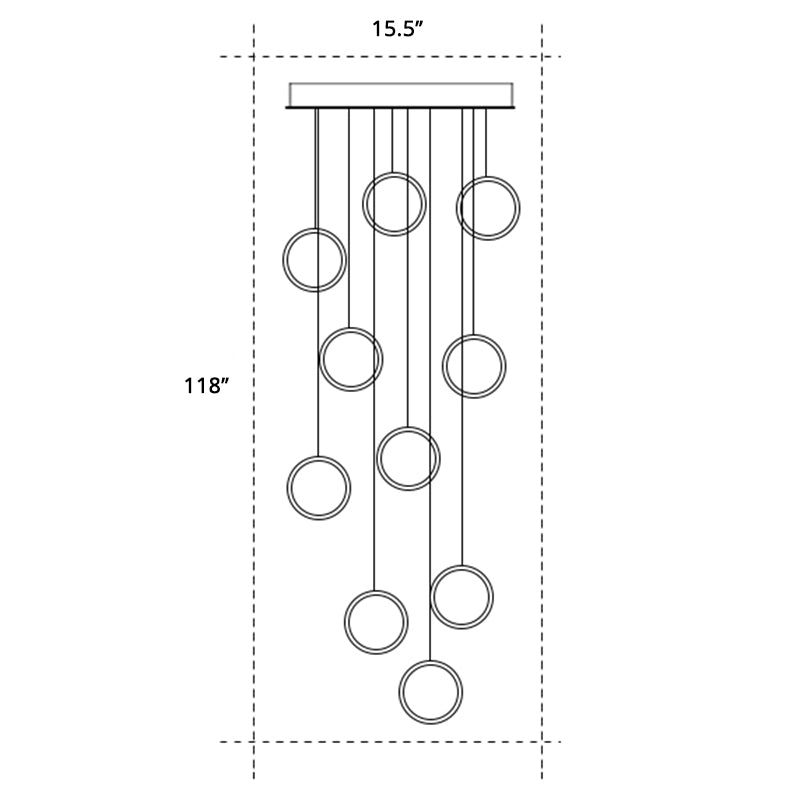 Golden Metallic Halo Pendant Light - Minimalistic Led Suspension For Stairway