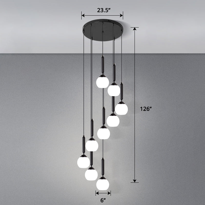 Modern Cream Glass Multi-Lamp Ceiling Light With Globe Stairs Design - Pendant Lighting Fixture 12 /