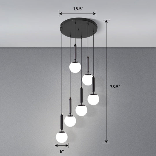 Modern Cream Glass Multi-Lamp Ceiling Light With Globe Stairs Design - Pendant Lighting Fixture 6 /