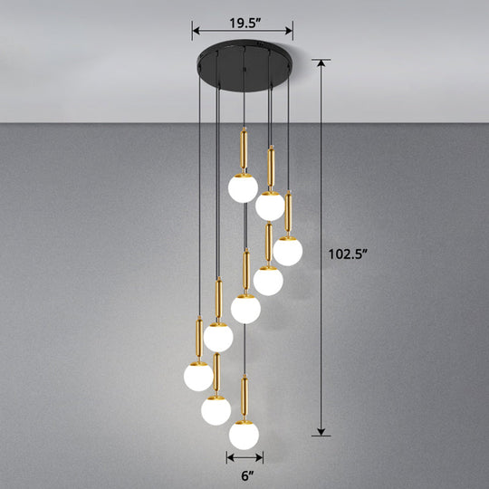 Modern Cream Glass Multi-Lamp Ceiling Light With Globe Stairs Design - Pendant Lighting Fixture 9 /