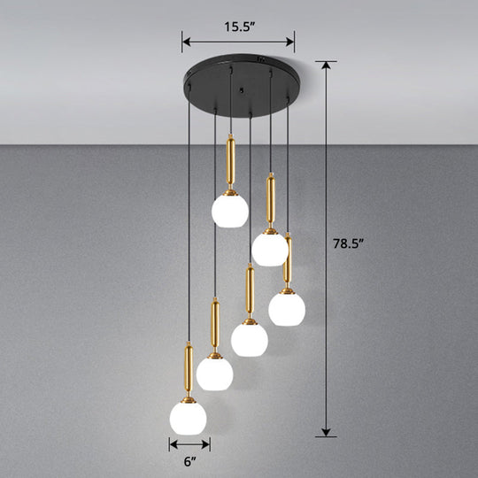 Modern Cream Glass Multi-Lamp Ceiling Light With Globe Stairs Design - Pendant Lighting Fixture 6 /