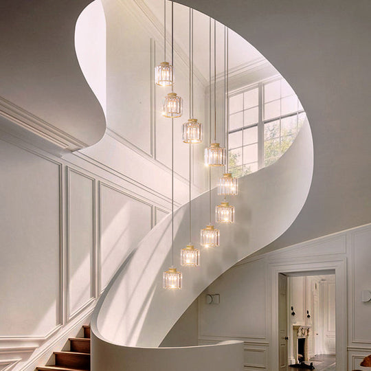 Minimalist Multiple Lamp Pendant Ceiling Light With Crystal Shade