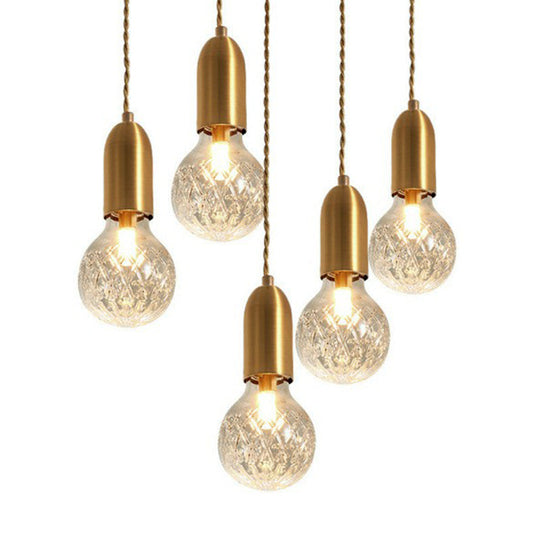 Nordic Brass Pendant Lamp With Lattice Glass Bulb Shape - 1-Light Ceiling Fixture For Restaurants