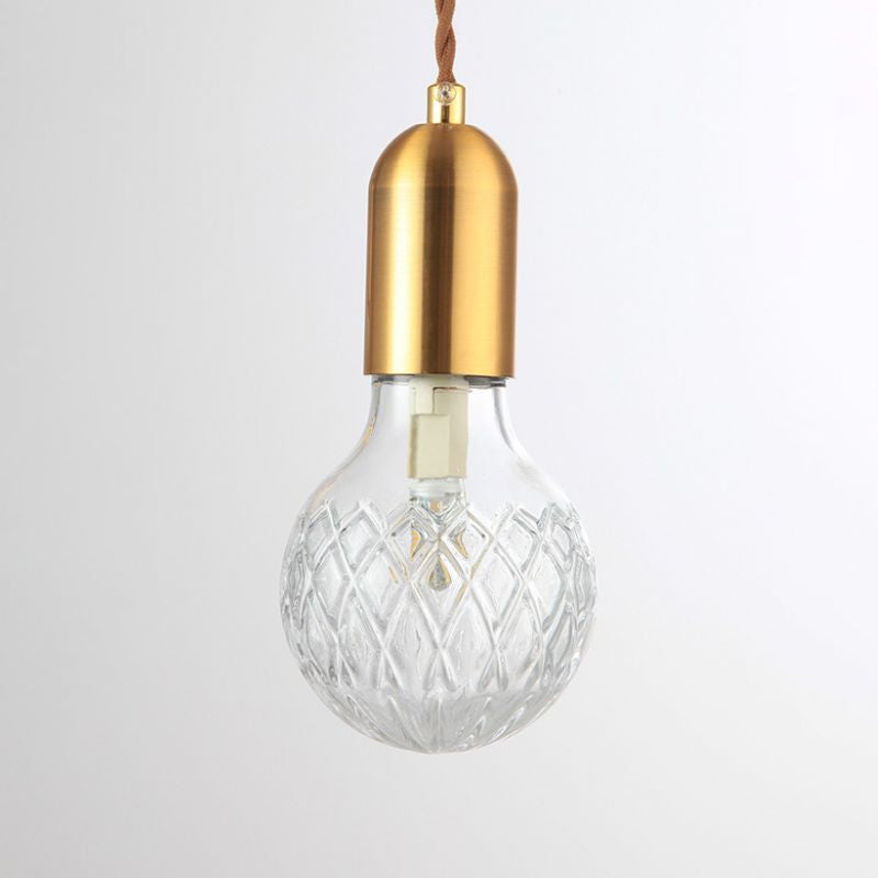 Nordic Brass Pendant Lamp With Lattice Glass Bulb Shape - 1-Light Ceiling Fixture For Restaurants