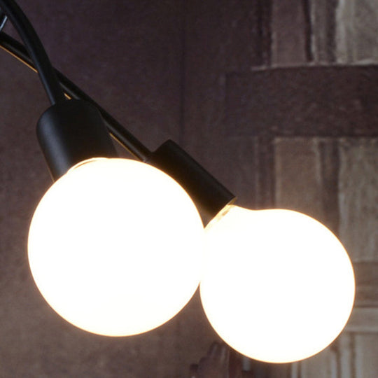 Black Metal Knot Chandelier With Bare Bulb Design - Industrial Living Room Lamp