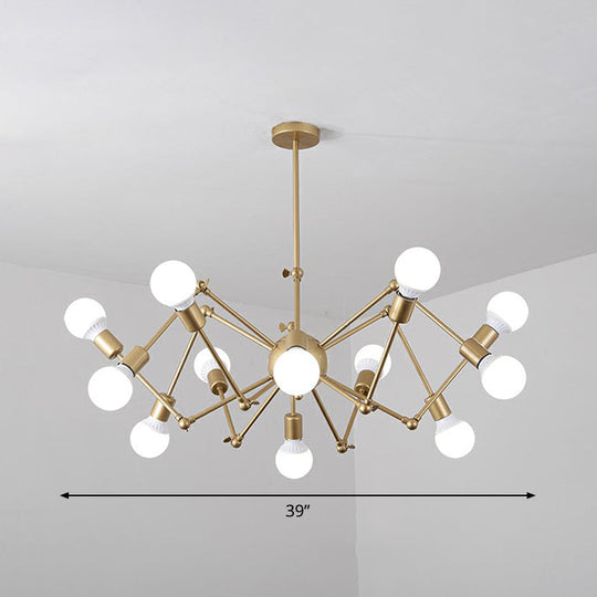 Nordic Swing Arm Pendant Chandelier With Open Bulb Design 12 / Gold
