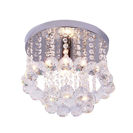 Modern Chrome Finish Flushmount Ceiling Light With Crystal Drops / 8