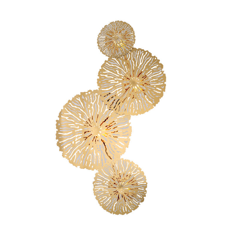 Golden Lotus Leaf Wall Mounted Sconce Light Fixture With Artistic Metal Shade (4 Bulbs)