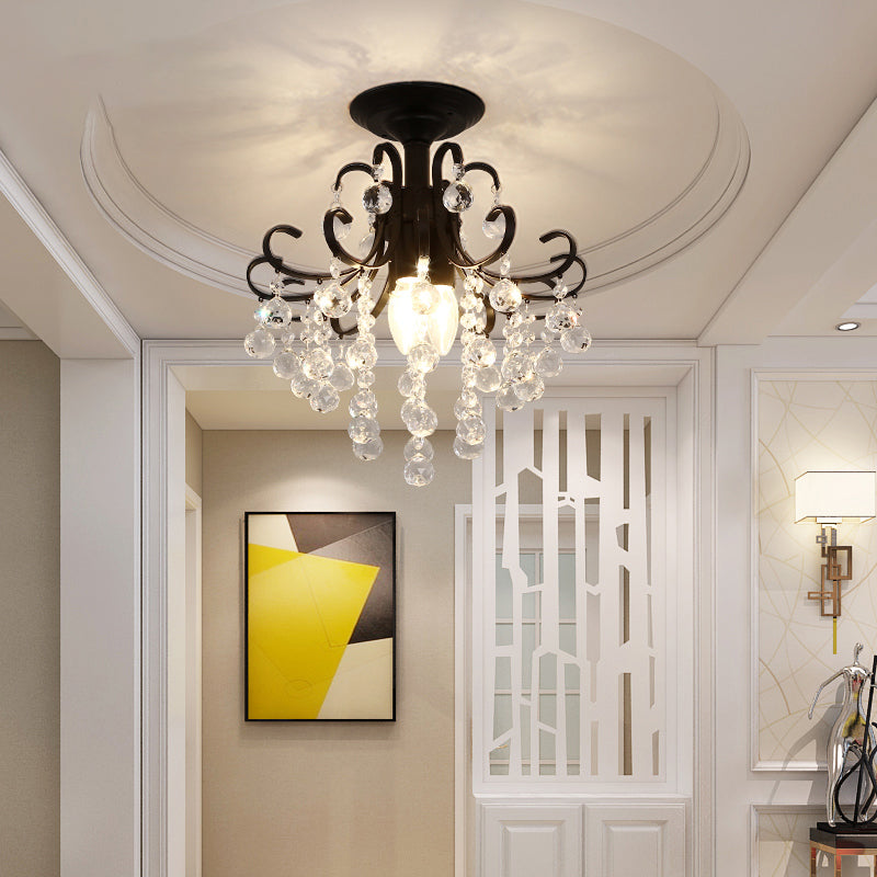 Vintage Swirl Crystal Semi-Mount Ceiling Light (Black) - 3-Bulb For Foyer Black